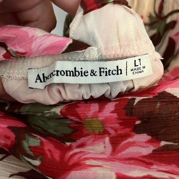 Abercombie & Fitch Smocked Plunge Sleeveless Dress Sz Large Pink Floral V Neck - Picture 10 of 12